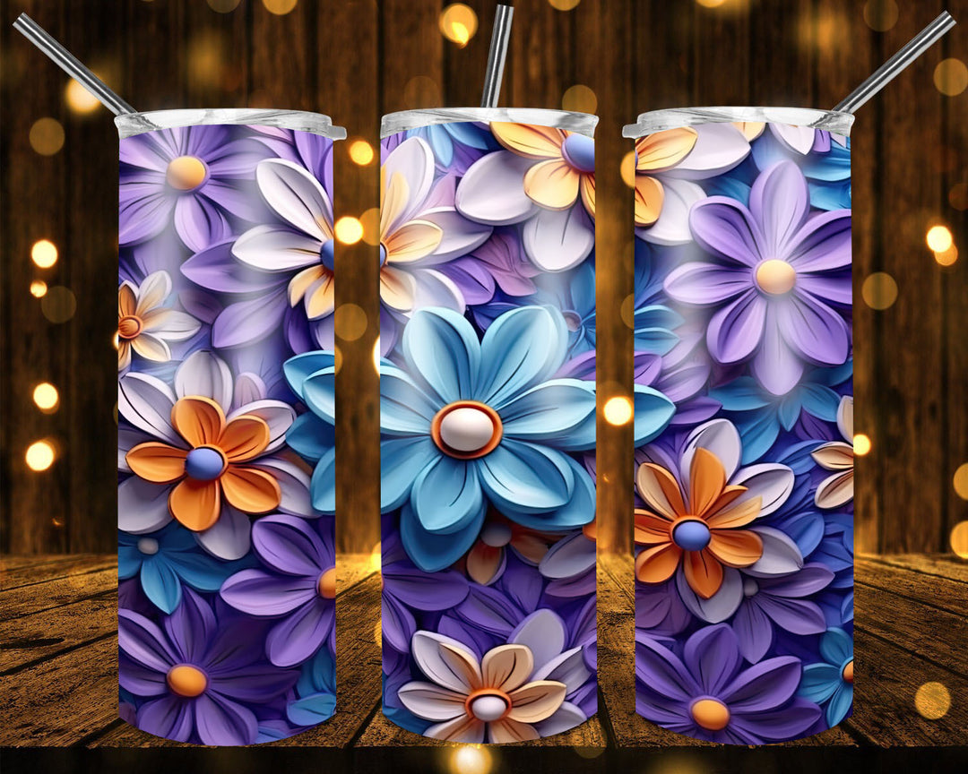 3D Vibrant Flower Tumbler, 3D Flower Tumbler, 3D Tumbler, 20 oz Skinny Tumbler