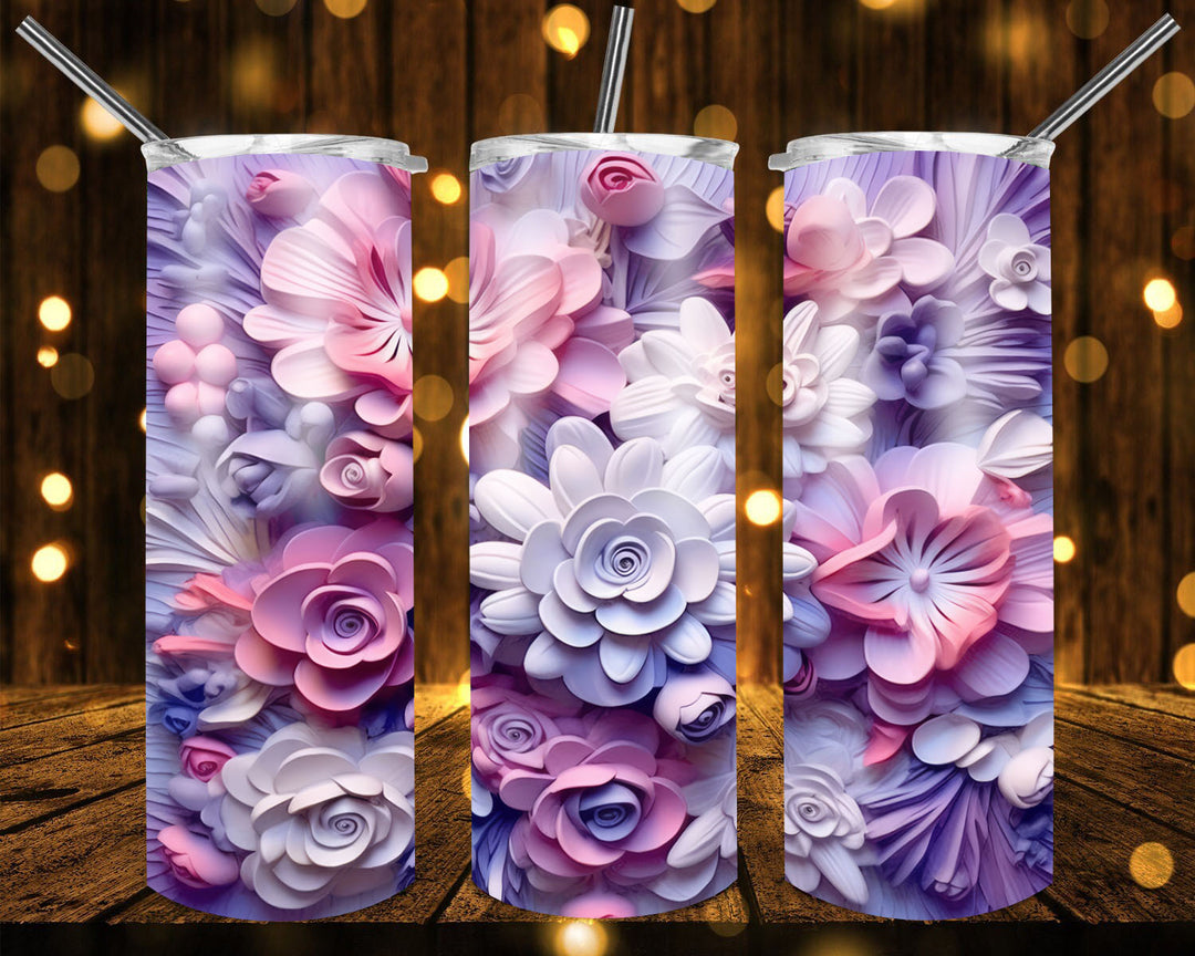 3D Vibrant Flower Tumbler, 3D Flower Tumbler, 3D Tumbler, 20 oz Skinny Tumbler