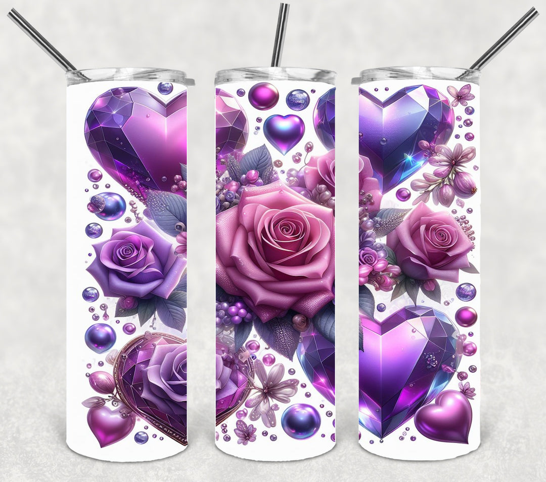 Valentine's Tumbler, Purple Heart Rose Tumbler, Love Tumbler, 20 oz Tumbler