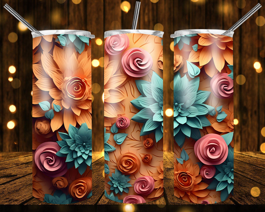3D Vibrant Flower Tumbler, 3D Flower Tumbler, 3D Tumbler, 20 oz Skinny Tumbler
