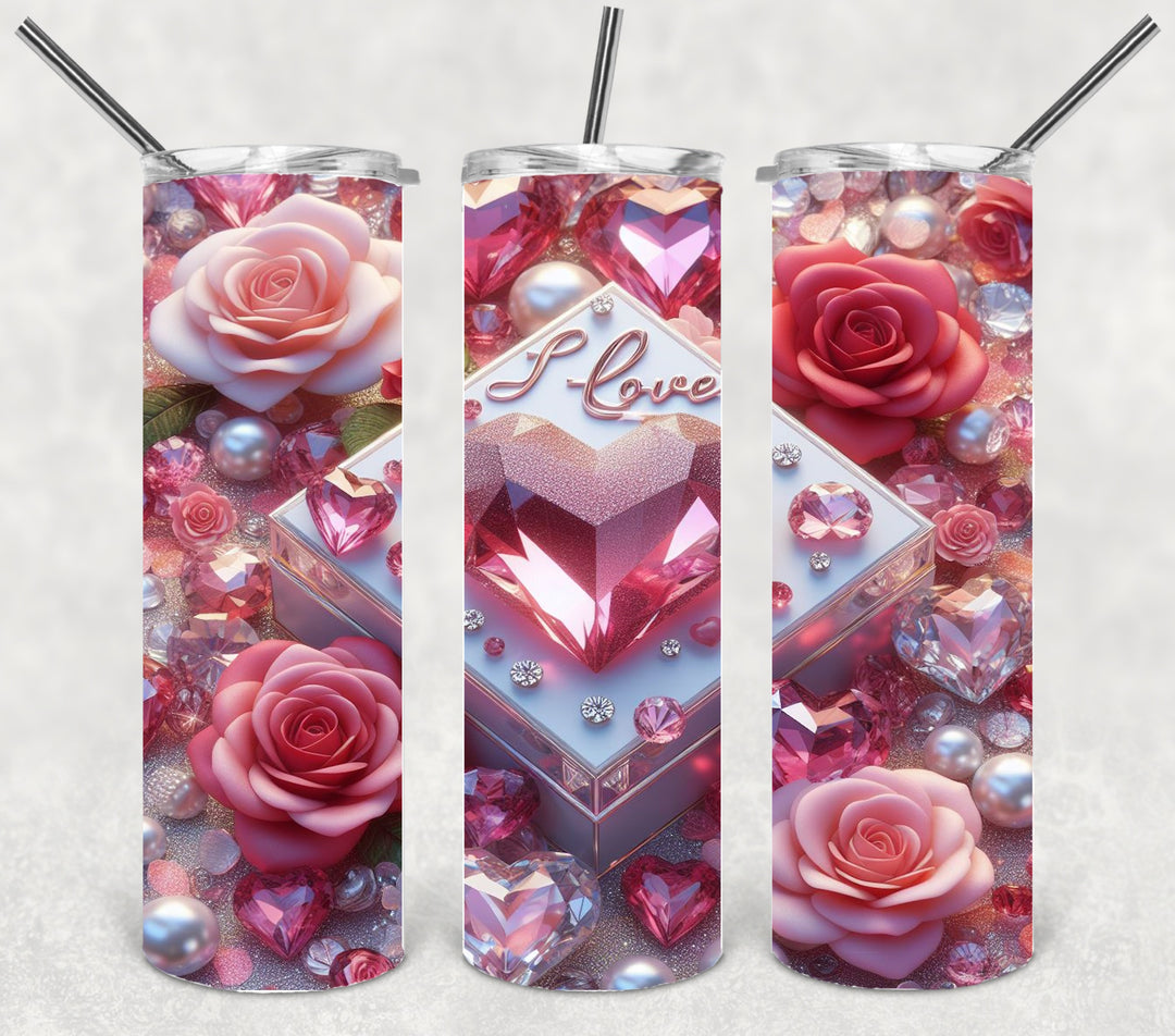 Valentine's Tumbler, 3D Heart Rose Tumbler, Love Tumbler, 20 oz Tumbler