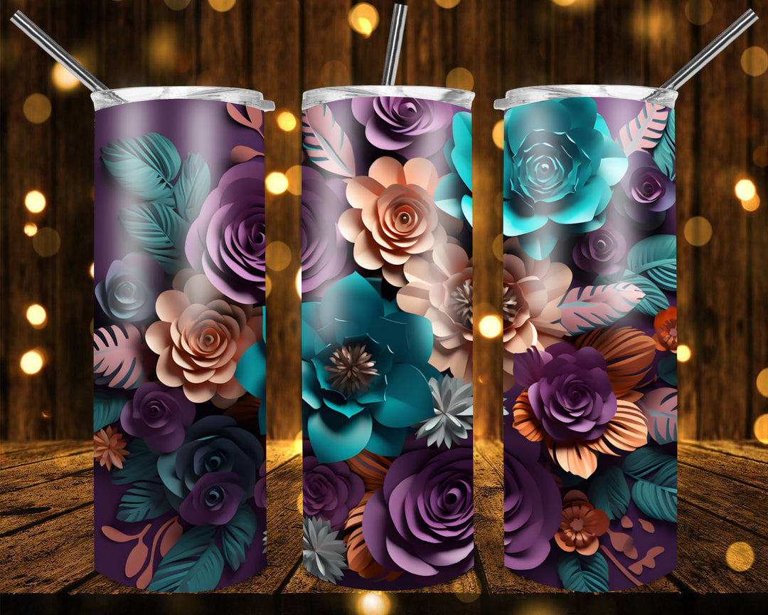 3D Vibrant Flower Tumbler, 3D Flower Tumbler, 3D Tumbler, 20 oz Skinny Tumbler