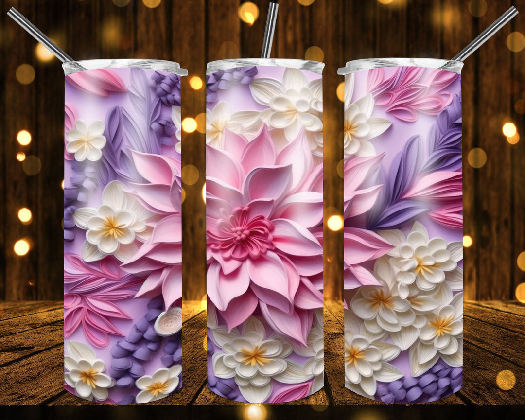 3D Vibrant Flower Tumbler, 3D Flower Tumbler, 3D Tumbler, 20 oz Skinny Tumbler