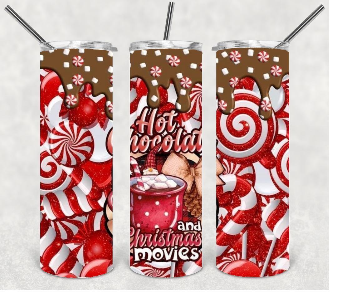 Hot Chocolate and Christmas Movies Tumbler, 20 oz Skinny Tumbler