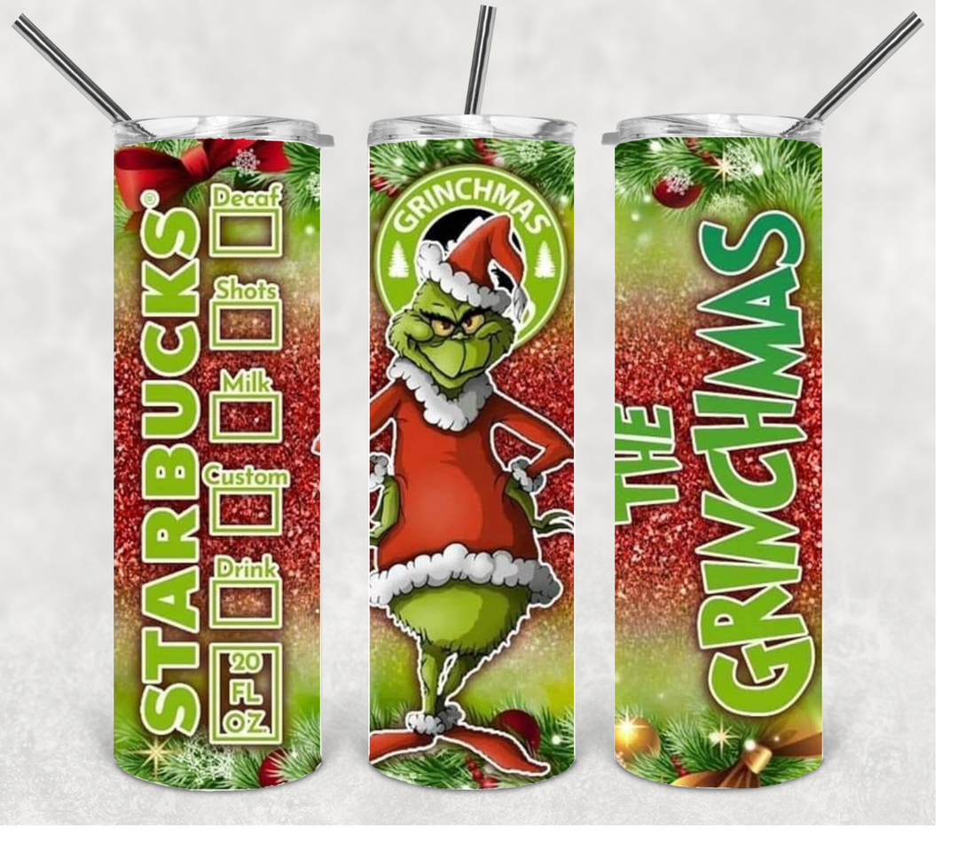 Glitter Starbucks Grinch Tumbler, 20 oz Skinny Tumbler