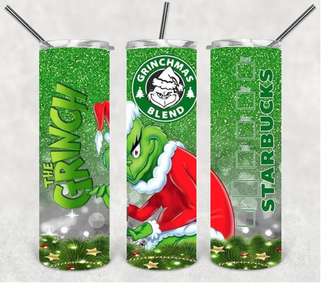 Christmas Starbucks Glitter Grinch Tumbler, 20 oz Skinny Tumbler