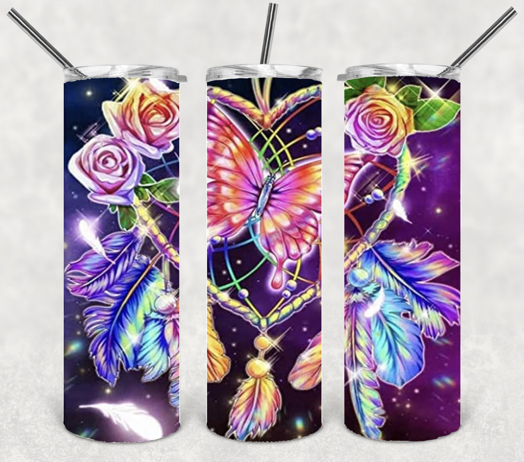 Butterfly Tumbler, Bright Butterflly Tumbler, Vibrant Butterflies