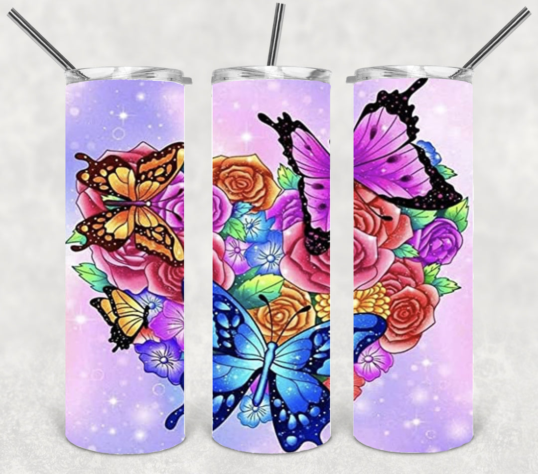 Butterfly Tumbler, Bright Butterflly Tumbler, Vibrant Butterflies