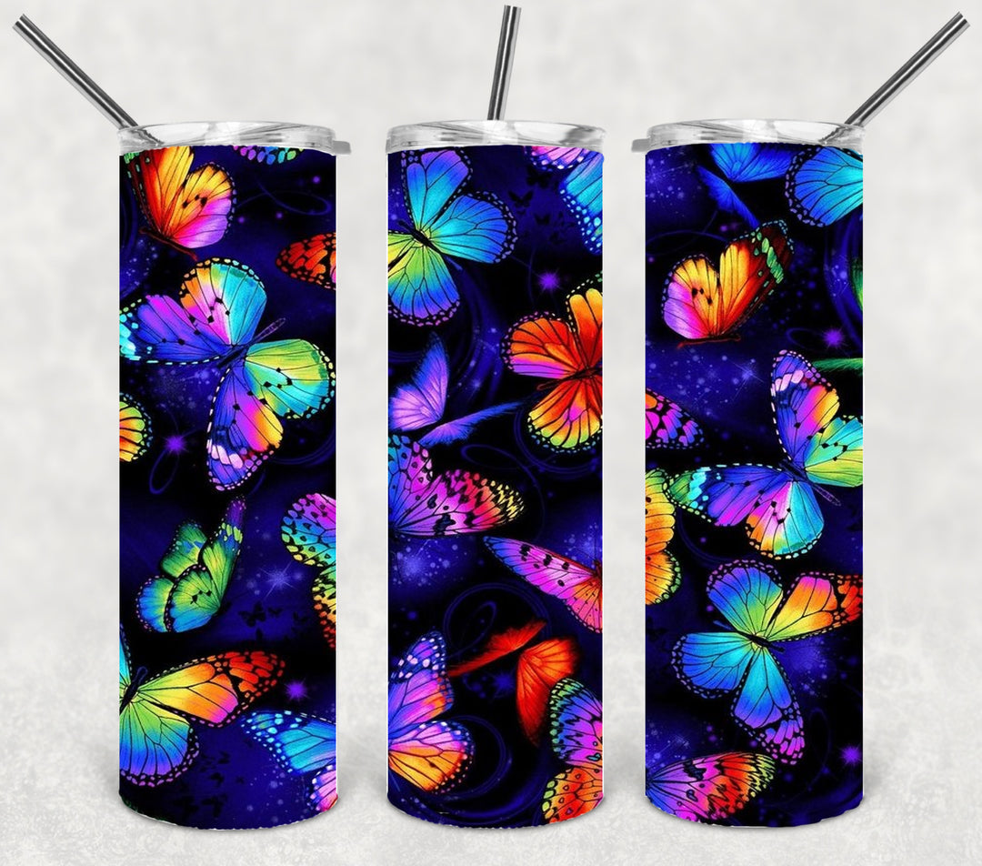 Butterfly Tumbler, Bright Butterflly Tumbler, Vibrant Butterflies