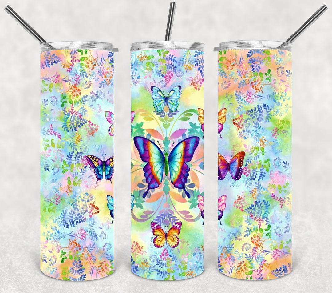 Butterfly Tumbler, Bright Butterflly Tumbler, Vibrant Butterflies
