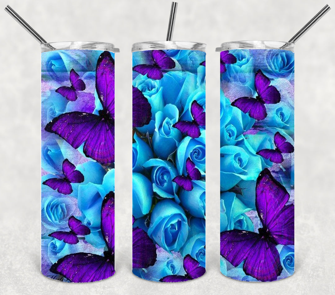 Butterfly Tumbler, Bright Butterflly Tumbler, Vibrant Butterflies