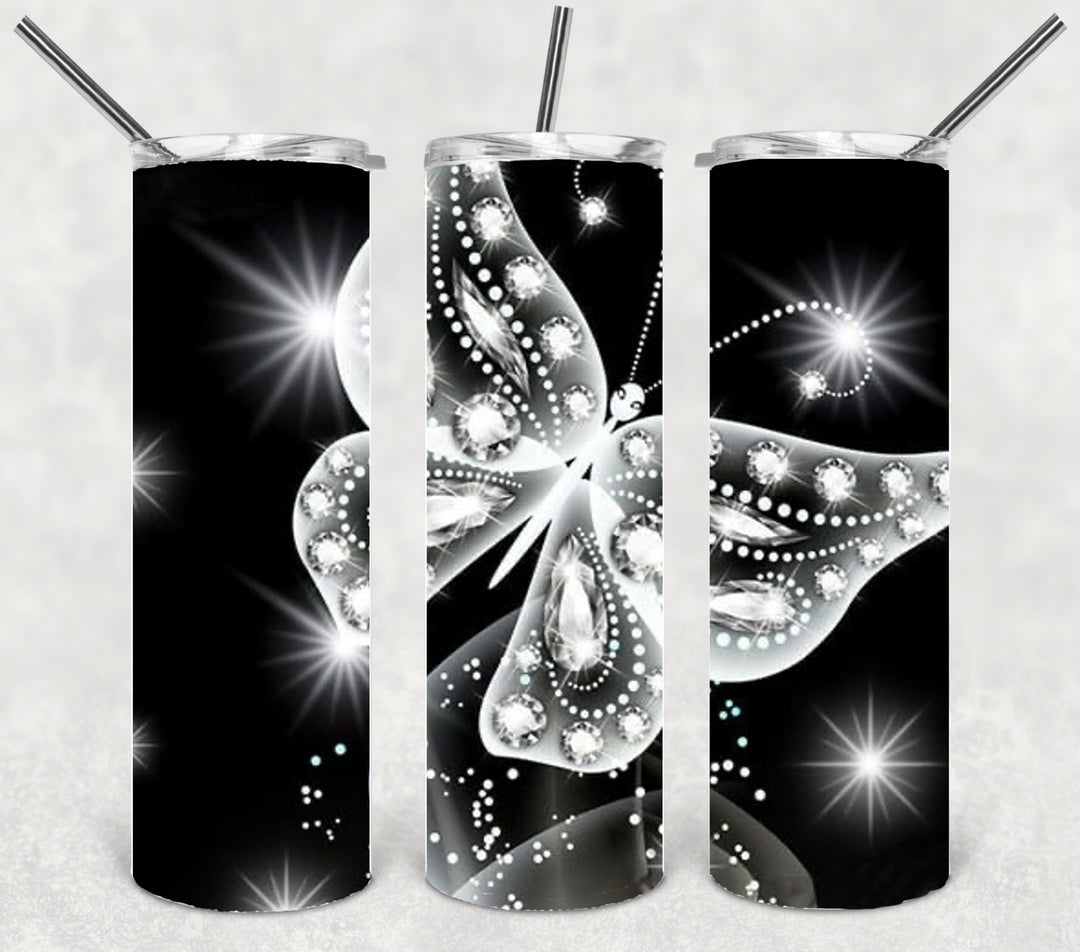 Butterfly Tumbler, Rhinestone Butterfly Tumbler, Vibrant Butterflies