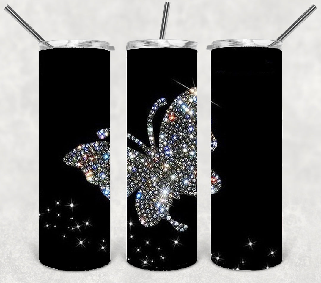 Butterfly Tumbler, Rhinestone Butterfly Tumbler, Vibrant Butterflies