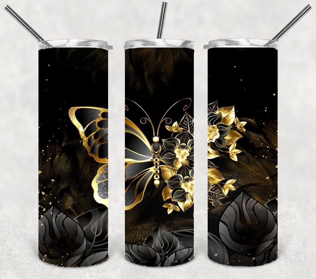 Gold Butterfly Tumbler, Gold Butterflies, Vibrant Butterflies