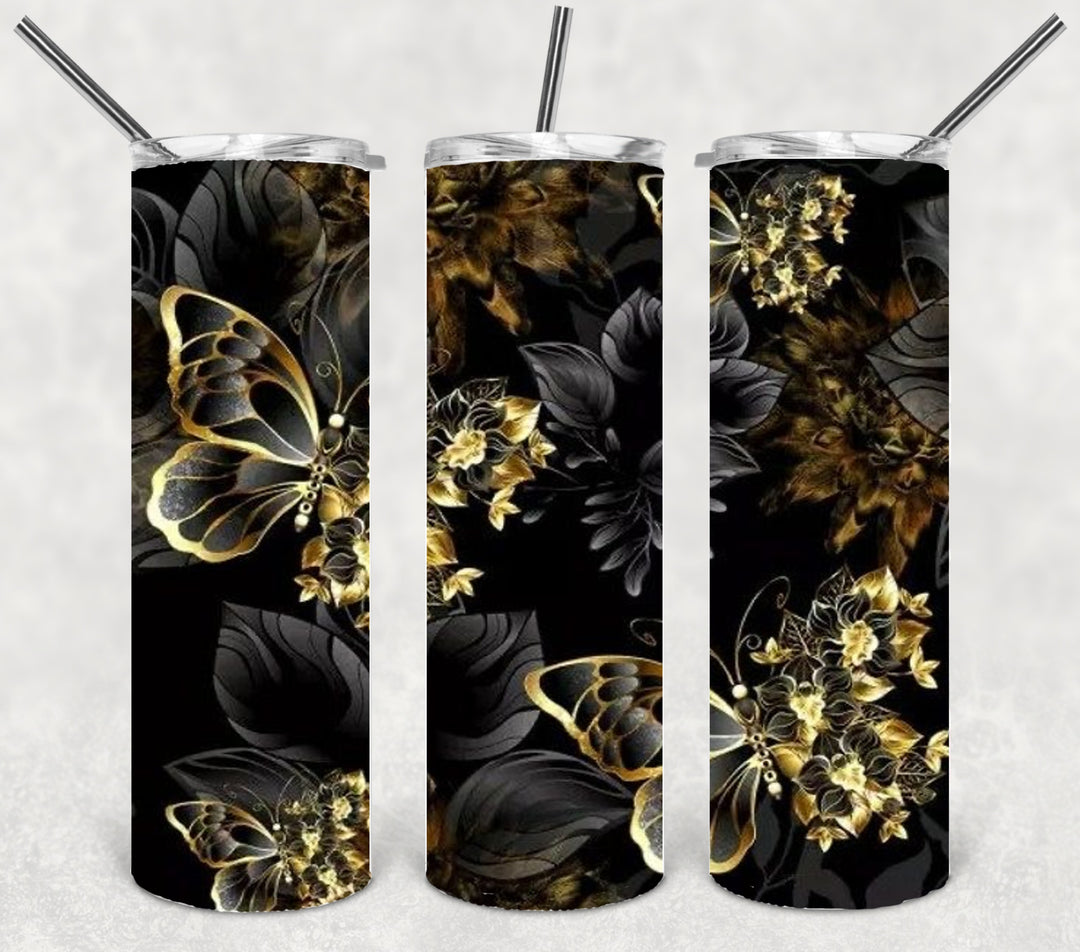 Gold Butterfly Tumbler, Gold Butterflies, Vibrant Butterflies
