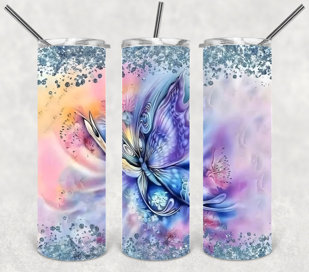 Glitter Butterfly Tumbler, Bright Butterflies, Vibrant Butterflies
