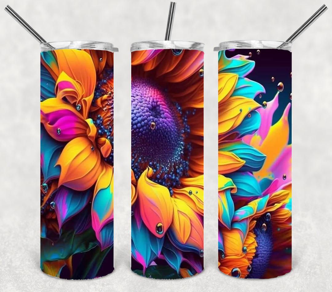 Vibrant Flowers, Bright Sunflowers, 3D Flower Tumbler, 20 oz Skinny Tumbler