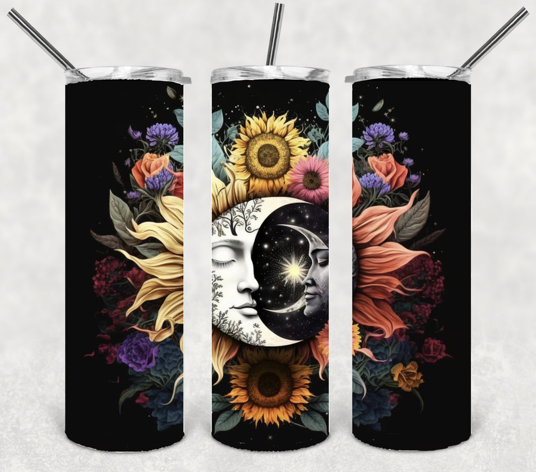 3D Moon and Flower Tumbler, 3D Vibrant Tumbler, 3D Tumbler, 20 oz Skinny Tumbler