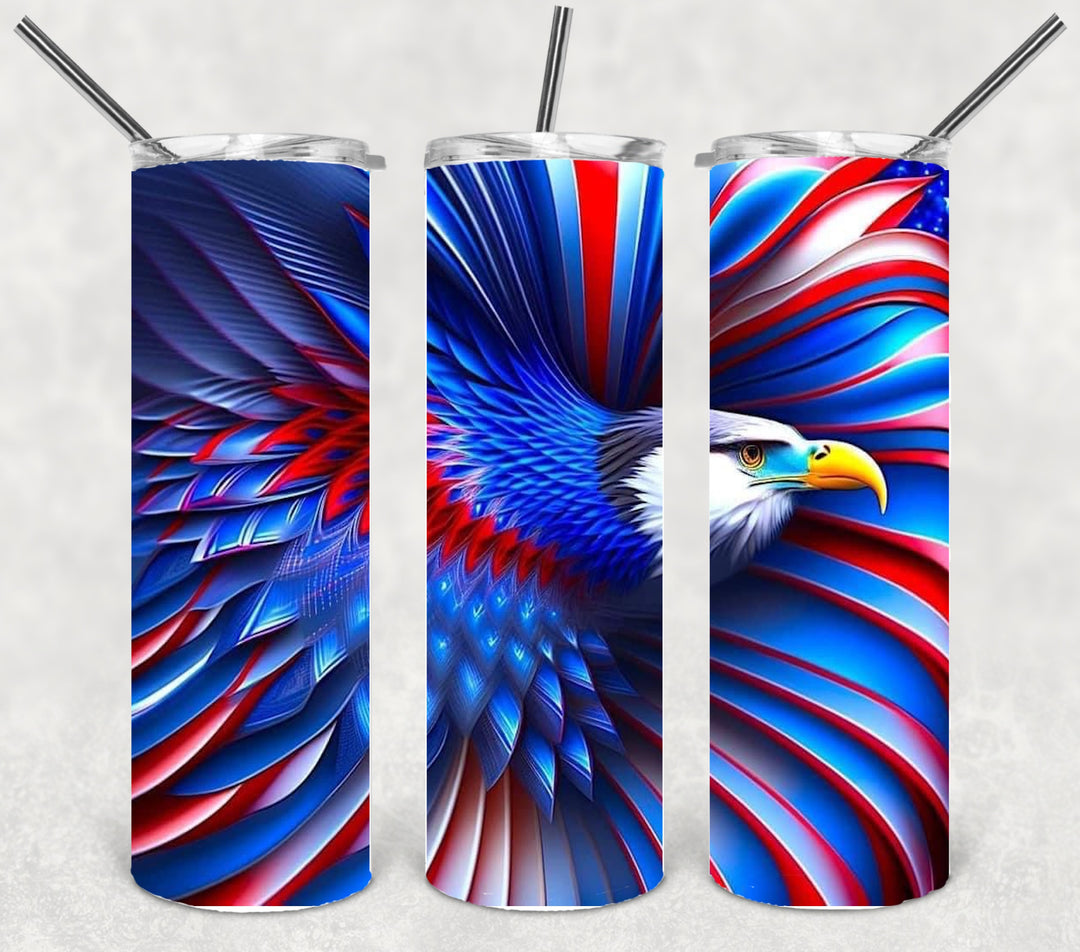 3D Vibrant Flag Tumbler, 3D Vibrant Eagle Patriotic Tumbler, 3D Tumbler, 20 oz Skinny Tumbler