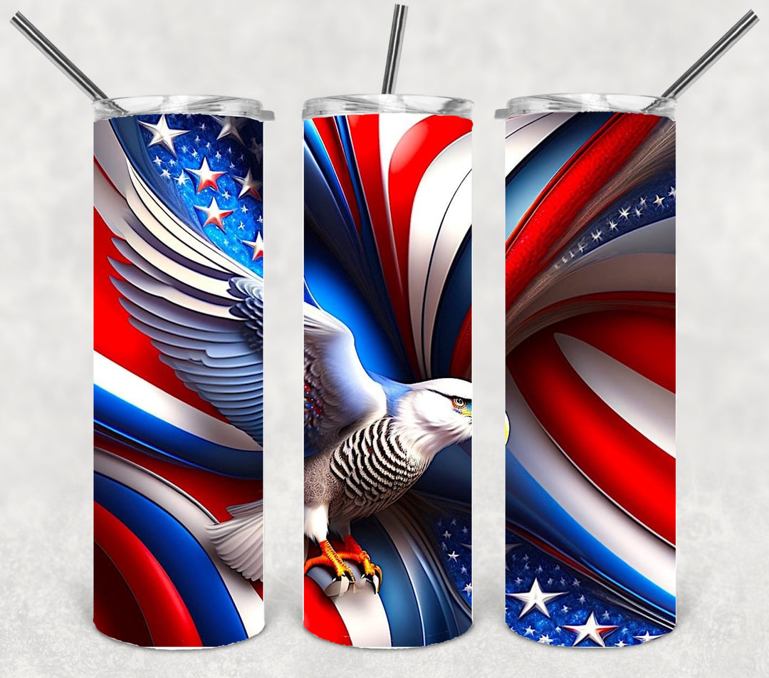 3D Vibrant Flag Tumbler, 3D Vibrant Eagle Patriotic Tumbler, 3D Tumbler, 20 oz Skinny Tumbler