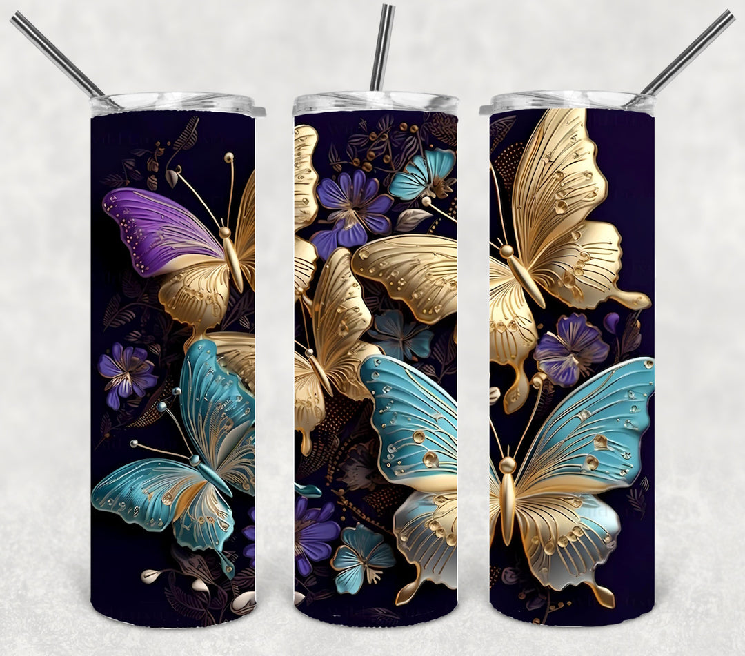 3D Butterfly Flower Tumbler, Vibrant Flower Tumbler, 3D Tumbler, 20 oz Skinny Tumbler