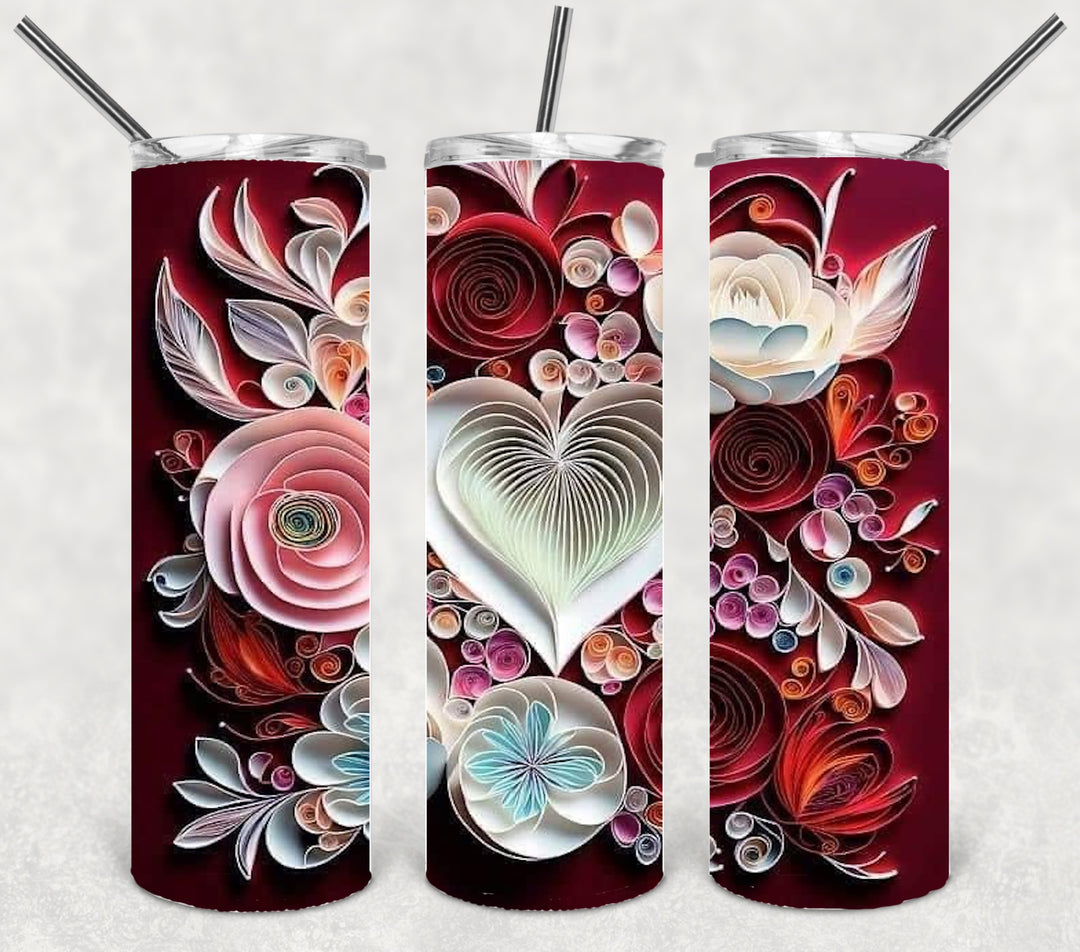 3D Paper Heart Tumbler, 3D Heart Tumbler, Valentine's Tumbler, 20 oz Skinny Tumbler
