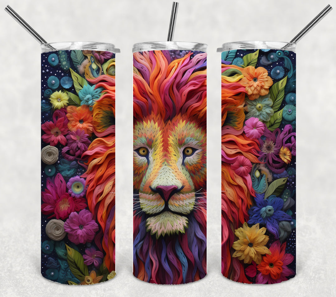 Vibrant 3D Lion Tumbler, 3D Vibrant Lion Tumbler, 20 oz Skinny Tumbler