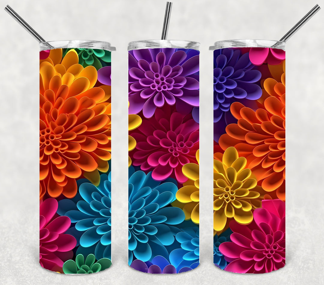 Vibrant 3D Flower Tumbler, Flower Tumbler, 3D Tumbler, 20 oz Skinny Tumbler