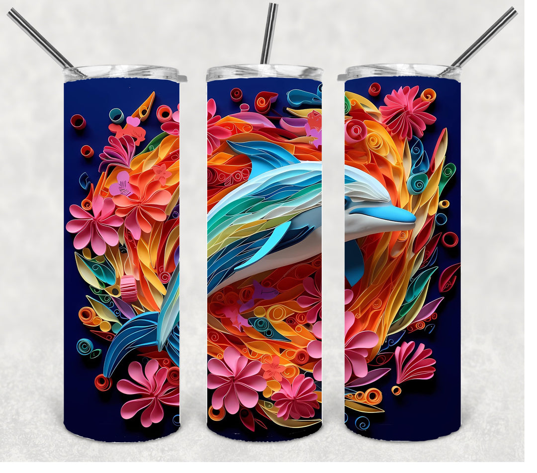 3D Vibrant Dolphin Tumbler, 3D Vibrant Oceanlife Tumbler, 20 oz Skinny Tumbler