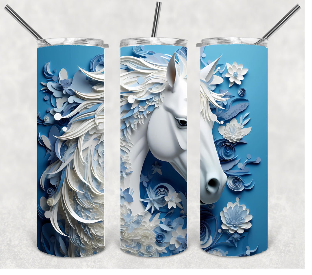 White Horse Tumbler, 3D Horse Tumbler, 20 oz Skinny Tumbler