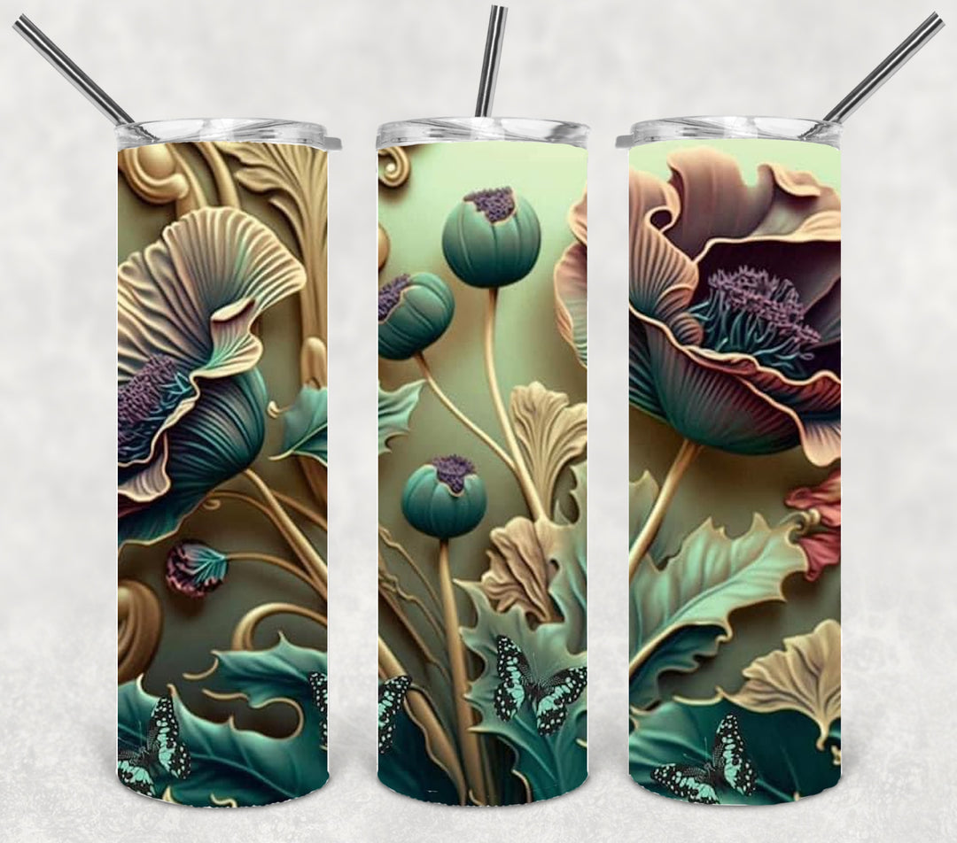 3D Flower Tumbler, Flower Tumbler, 3D Tumbler, 20 oz Skinny Tumbler