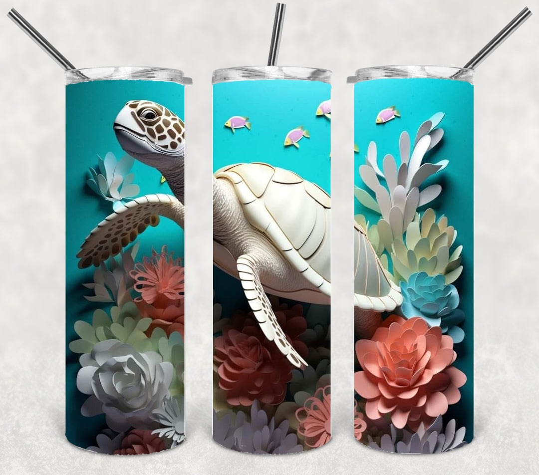 Vibrant 3D Turtle Tumbler, 3D Vibrant Oceanlife Tumbler, 20 oz Skinny Tumbler