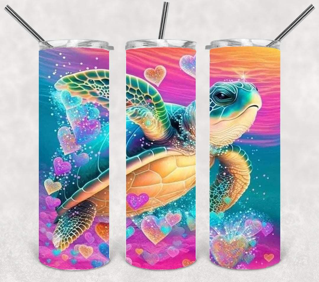 Vibrant Cute 3D Turtle Tumbler, 3D Vibrant Turtle Tumbler, 20 oz Skinny Tumbler