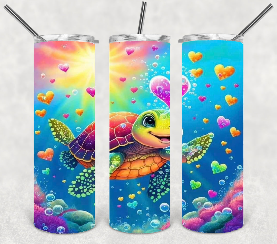 Vibrant Cute 3D Turtle Tumbler, 3D Vibrant Turtle Tumbler, 20 oz Skinny Tumbler