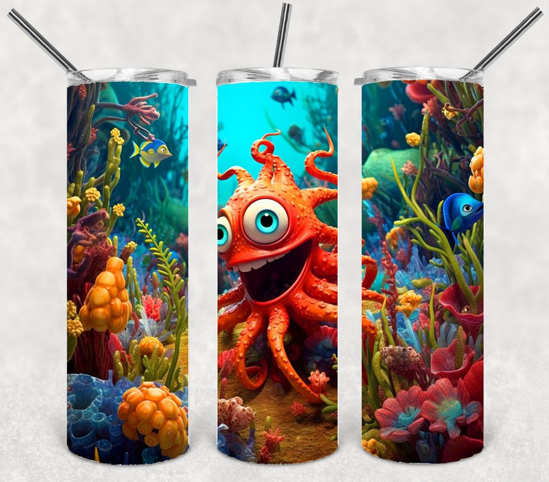 Vibrant 3D Sealife Tumbler, Vibrant Octapus Tumbler, 20 oz Skinny Tumbler