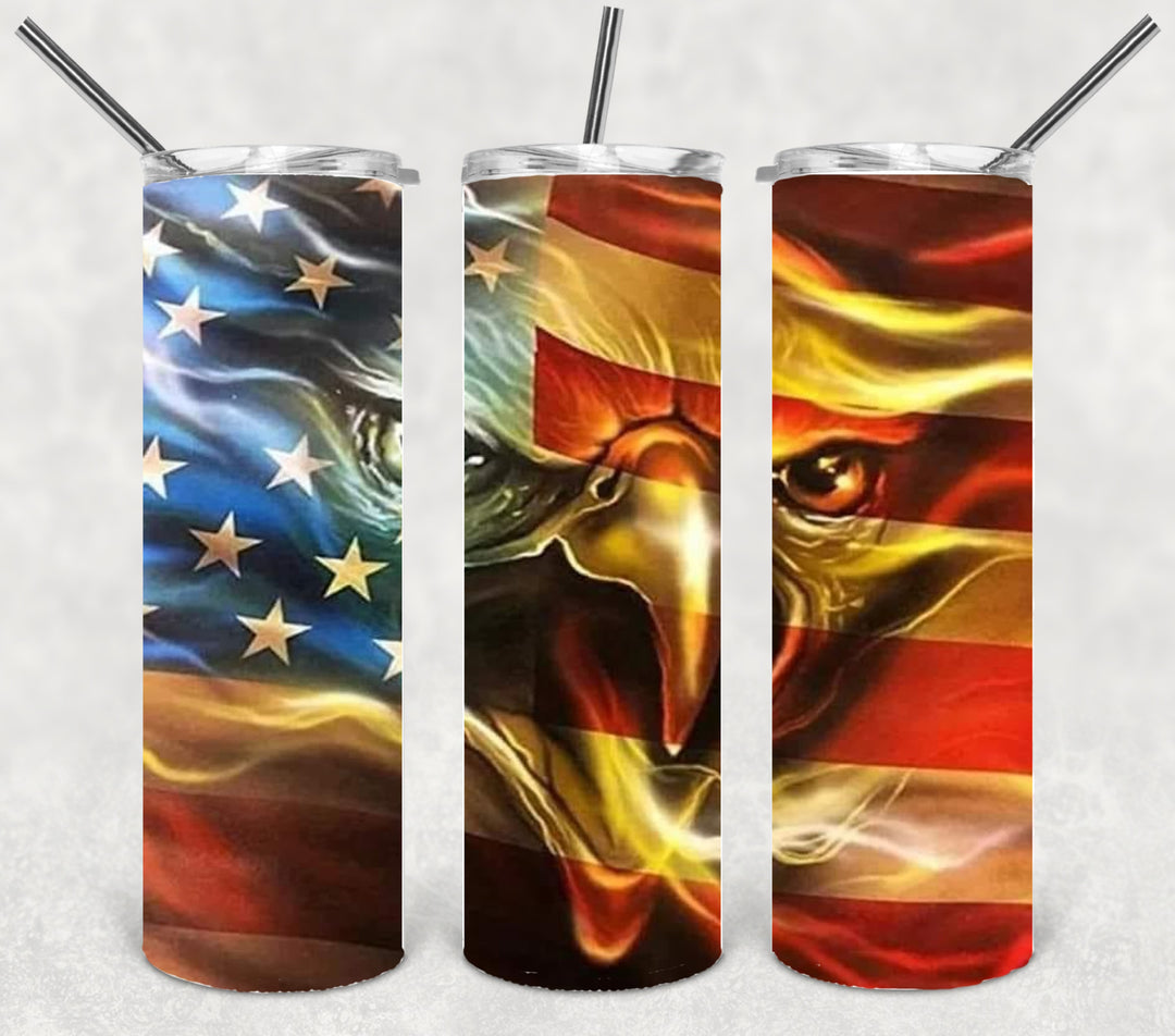 Vibrant Eagle Flag Tumbler, Vibrant Patriotic Tumbler, Military Tumbler, 20 oz Skinny Tumbler