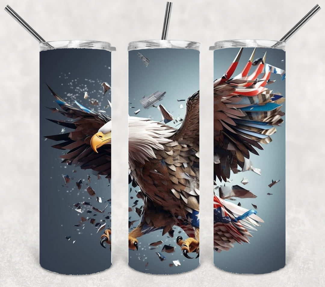 3D Vibrant Eagle Tumbler, 3D Vibrant Patriotic Tumbler, 3D Eagle Flying Tumbler, 20 oz Skinny Tumbler