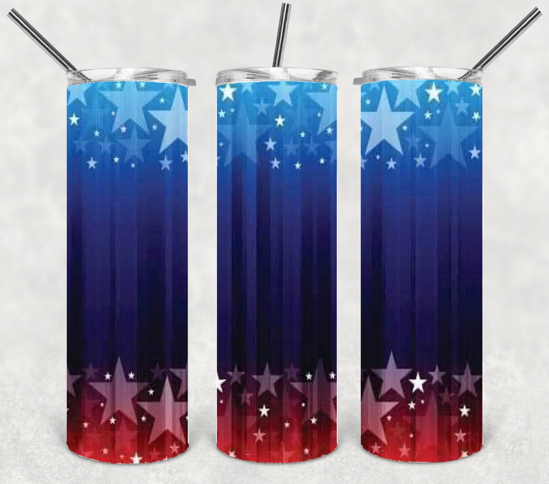 Stars and Stripes Flag Tumbler, Red White and Blue Tumbler, Vibrant Patriotic Tumbler, 20 oz Skinny Tumbler