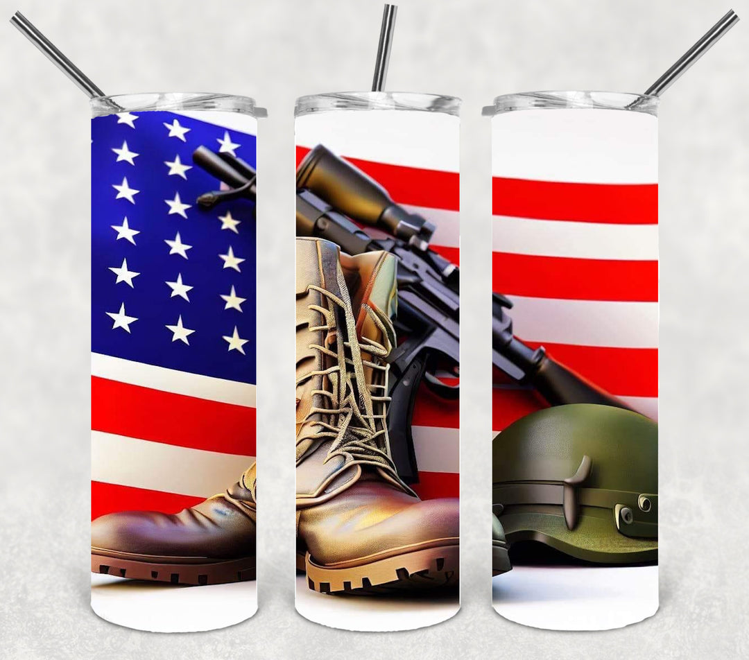 3D Vibrant Military Flag Tumbler, 3D Vibrant Soldier Tumbler, 3D Veteran Tumbler, 20 oz Skinny Tumbler