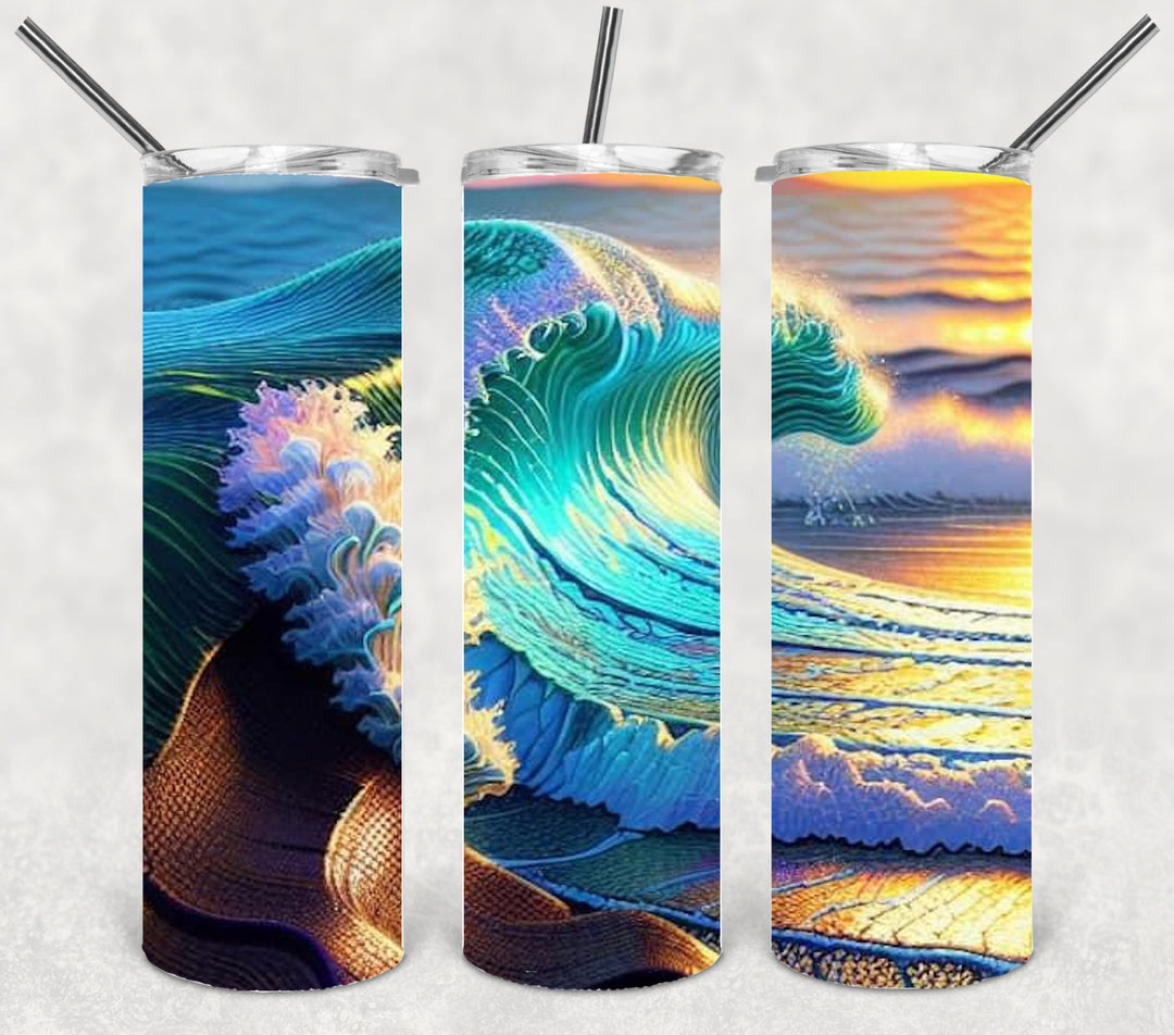 3D Vibrant Beach Waves, Colorful Surfing Waves, 20 oz Skinny Tumbler
