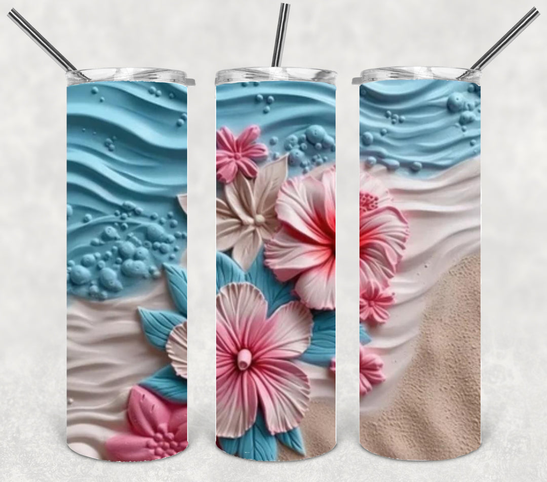 Beach 3D Flower Tumbler, Flower Tumbler, 3D Tumbler, 20 oz Skinny Tumbler