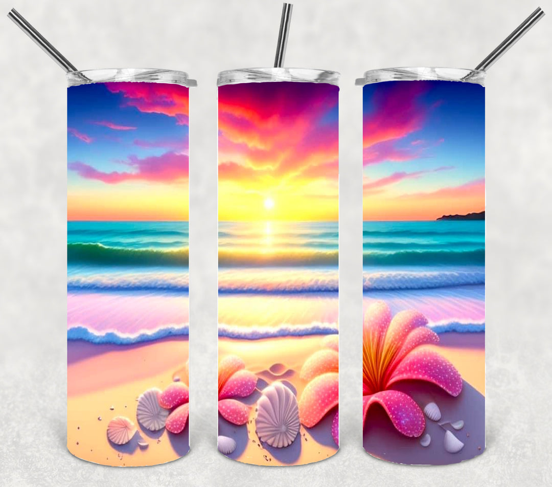 Beach 3D Flower Tumbler, Vibrant Flower Tumbler, 3D Tumbler, 20 oz Skinny Tumbler