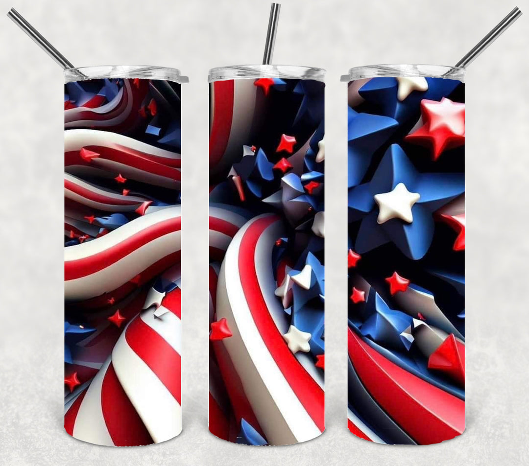 3D Vibrant Flag Tumbler, 3D Vibrant Patriotic Tumbler, 3D Tumbler, 20 oz Skinny Tumbler