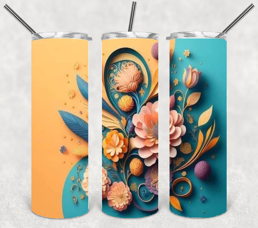 3D Flower Tumbler, Vibrant Flower Tumbler, 3D Tumbler, 20 oz Skinny Tumbler