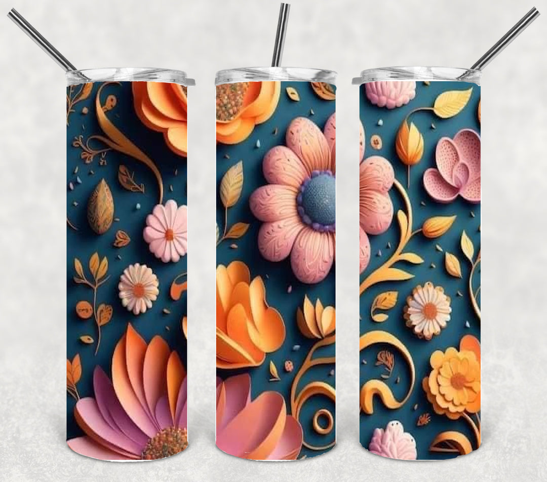 3D Flower Tumbler, Vibrant Flower Tumbler, 3D Tumbler, 20 oz Skinny Tumbler