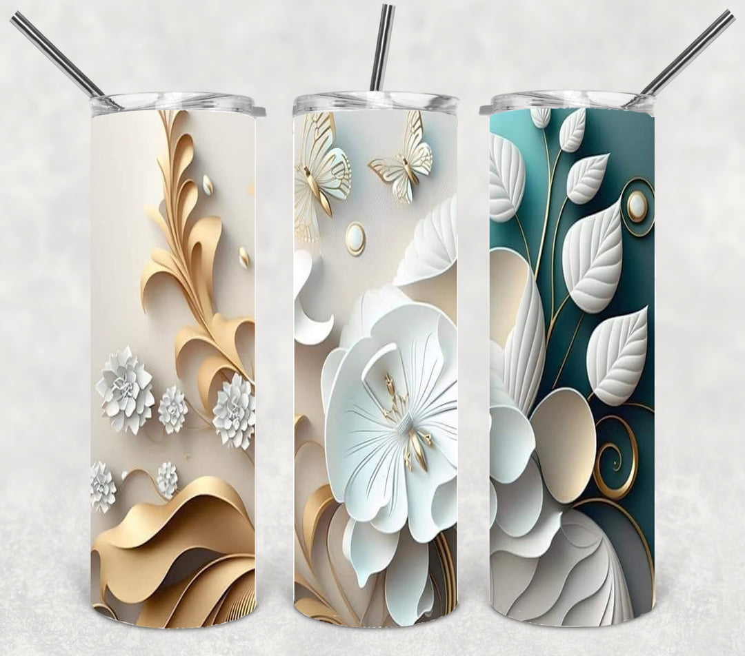 3D Flower Tumbler, Vibrant Flower Tumbler, 3D Tumbler, 20 oz Skinny Tumbler