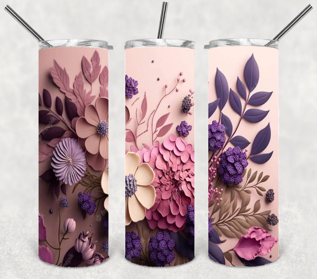 3D Flower Tumbler, Vibrant Flower Tumbler, 3D Tumbler, 20 oz Skinny Tumbler