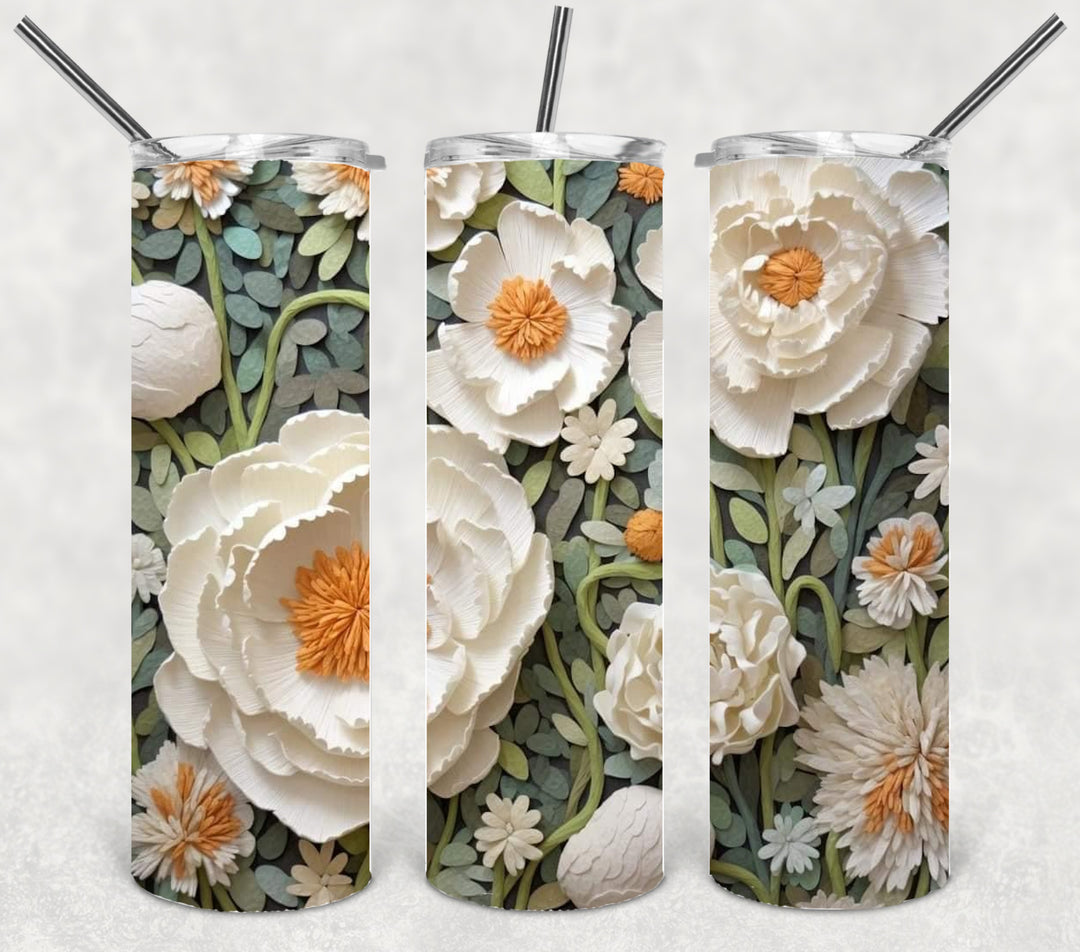 3D Flower Tumbler, Vibrant Flower Tumbler, 3D Tumbler, 20 oz Skinny Tumbler