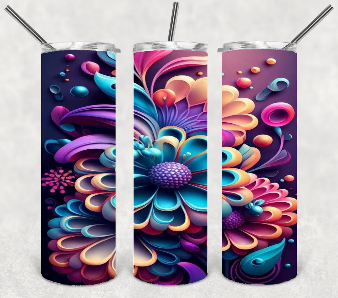 3D Flower Tumbler, Vibrant Flower Tumbler, 3D Tumbler, 20 oz Skinny Tumbler