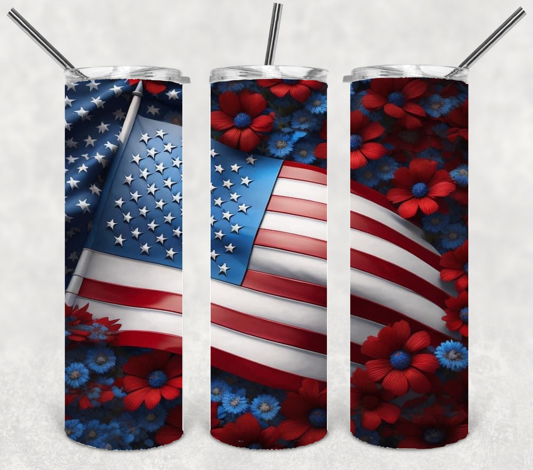 3D Vibrant Flag Tumbler, 3D Vibrant Patriotic Tumbler, 3D Tumbler, 20 oz Skinny Tumbler